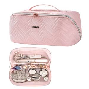 lot 18995 image: Leudes Hair Tools Travel Bag For Dy son Airwrap Hair Dryer Shark Flex Style Carrying Case Travel Makeup Bag Portable Pouch Open Flat Packing Organizers with Divider and Handle (Pink) - Retail $18