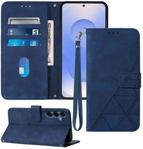 lot 19007 image: Moment Dextrad for Samsung Galaxy S25 CaseS24 Case Wallet, Card Holder Slots, Wrist Strap, TPU Interior Protective, Stand PU Leather, Folio Flip Cover (Blue) - Retail $9
