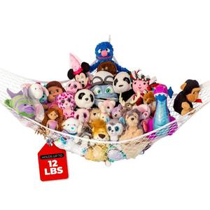 lot 19010 image: Lillys Love Stuffed Animal Hammock  Corner Hanging Organizer, Toy Storage, Stuffed Animal Storage Net  Made From Quality Fishing Net, Holds 12lbs  67x47x47 (White) - Retail $10