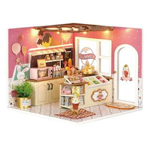 lot 19015 image: Unmanifestes for Pieces MAGQOO DIY Miniature Dollhouse Kit with Furniture 124 Scale Creative Room Mini Wooden Doll House Accessories DIY Miniature House Kit (Happiness Ice Cream Shop) - Retail $26
