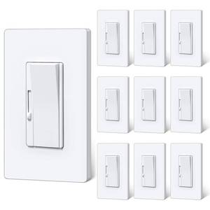 lot 19021 image: BESTTEN 10 Pack Super Slim Digital Dimmer Light Switch, Quiet Rocker, Max 300W LED, CFL, 600W Halogen, Single Pole or 3 Way Dimmable Switch, Screwless Wallplate Included, ETL Listed, White - Retail $73
