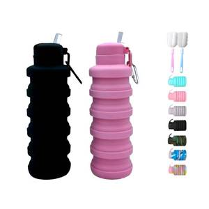 lot 19028 image: LIZADIN Collapsible water bottles 2 Pack with brush,BPA Free Travel Silicone Water Bottle with Carabiner,Reusable Foldable Portable Lightweight Sports bottles for Gym Camping Hiking (BlackPink) - Retail $13