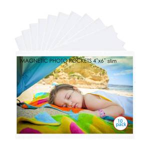 lot 19031 image: Mositear 10 Pack 4x6 Premium Super Slim Magnetic Picture Pockets Frames Holds 4 x 6 inches Photo for Refrigerator Frameless Design - Retail $6