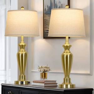 Cinyirong 30\" Tall Gold Table Lamps Set of 2, Touch Control Bedside Lamp with USB A+C Ports and AC Outlet, 3-Way Dimmable Modern Metal Nightstand Lamp for Bedroom Living Room, 2 LED Bulbs Included - Retail: $80