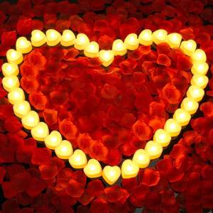 lot 19040 image: Caffox 3000Pcs Rose Petals with 36Pcs LED Tea Lights Candles, Rose Petals for Romantic Night for Her Set, Romantic Decorations for Special Night, Valentines Day, Wedding, Anniversary Decorations - Retail $18