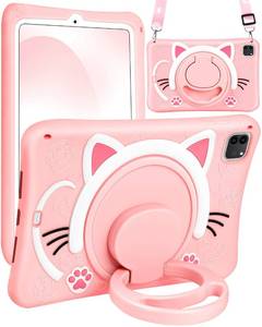 lot 19044 image: Wazzasoft for iPad Air 5th4th Generation 10.9Pro 11 Inch Case - Cute Cat Soft Silicone Girls Teens Women Cartoon Kitten Tablet Cover with Rotating Handle Stand & Strap Funda para Air 5th4th Gen - Retail $24