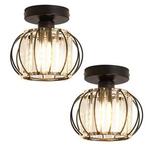 lot 19050 image: YYJLX 2 Pack Semi Flush Mount Ceiling Light Fixture Modern Small Crystal Chandelier Mini Indoor Ceiling Lamp for Bathroom Hallway Foyer Porch Hall Closet��Black�� - Retail $36
