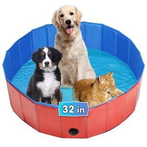 lot 19051 image: AMGSH Dog Whelping Box, Foldable Birthing Pool for Dogs, Whelping Pool for Puppies, Poartable Plastic Swimming Pool & Bath Tub for Dogs, Red (Red, 31.5�� Dia. � 7.9�� H (80cm � 20cm)) - Retail $18
