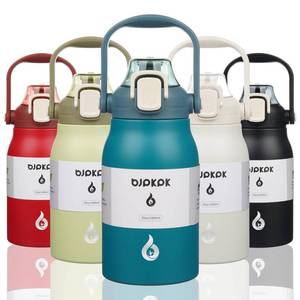 lot 19059 image: BJPKPK Insulated Water Bottles with Straw, 35 oz Stainless Steel Metal Water Bottle with One-handed Opening Lid, BPA Free Sport Jugs, Flasks for Men & Women, Light Blue - Retail $17