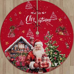 lot 19063 image: Christmas Tree Skirt, 48 Inch Santa Tree Skirt Soft and Funny Tree Collar Decorations with Red & Green for Indoor Outdoor Party Holiday Merry Xmas - Retail $6