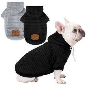 lot 19068 image: 2 Pack Dog Hoodie Sweaters for Small Medium Dogs Warm Dog Clothes for Large Dogs Soft Waffle-Like Laminated Sweatshirt Bulldog (BlackGrey, L (Back 19,Chest 28, Neck 17.5)) - Retail $18