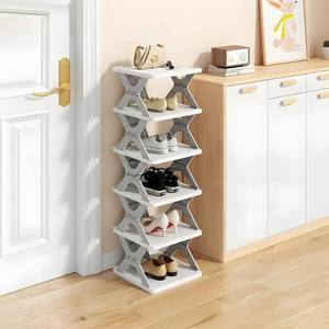 lot 19078 image: HUYFGDYSA 6 Tier Kids Shoe Rack, Collapsible Shoe Rack for Kids Rooms, Foldable Vertical Shoe Organizer for Front Door Entrance, Compact Shoe Storage Shelf for Narrow Spaces (Gray-X) - Retail $25