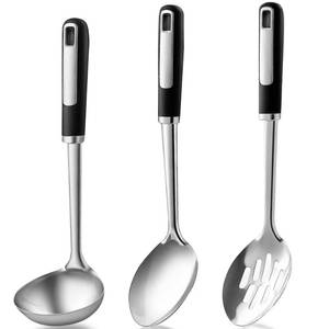 lot 19082 image: Stainless Steel Serving Spoons Set, Large Serving Spoons Stainless Steel with Soup Ladle, Solid Spoon & Slotted Spoon, 3-Piece Thickened Metal Cooking Spoon for Kitchen Serving & Cooking - Retail $20