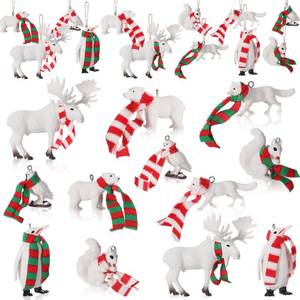 lot 19084 image: Blosssound 12 Pcs Christmas Polar Animal Ornaments 3D Christmas Tree Ornaments with Mini Scarves White Winter Tree Decorations Polar Bear Fox Squirrel Owl Hanging Pendant Figurines Party Favors - Retail $18