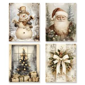 lot 19097 image: KSDUT Vintage Christmas Wall Art Decor Set of 4 - Retro Winter Holiday Artwork Poster Christmas Tree Santa Claus Snowman Wall Decor for Home Farmhouse Bedroom Gallery Decorations - 8x10 Unframed - Retail $5,542