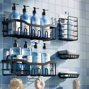 lot 19106 image: EUDELE 5-Pack Rustproof Stainless Steel Shower Caddy Set�� No Drill Adhesive Bathroom Organizer, Space-Saving Shower Shelves for Apartment Essentials, BathroomKitchen Storage Home Decor-L Size - Retail $15