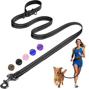 lot 19115 image: Kazazoo Hands-Free Dog Leash Adjustable Length 5-8Ft, Waist for Dog Walking, Running for Small &Medium Dogs with Reflective Strips, Ballistic Nylon, Waist Belt, Lightweight Black - Retail $14