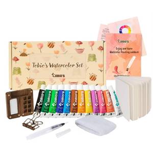 lot 19116 image: Original Tobios Mini Wooden Watercolor Paint Set �� Compact Travel Art Kit with 12 Colors, Refillable Brush & Sketchbook �� Unique Creative Gift for Birthdays, Holidays & Art Lovers - Retail $34