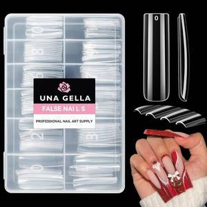lot 19117 image: UNA GELLA Nail Tips Square Fake Gel Nails Tips 120 PCS No C Curve XXL Extra Long Full Cover Square Straight Curved Tapered Acrylic Nails for Press on Nail Extensions Salon Home DIY with Box - Retail $9