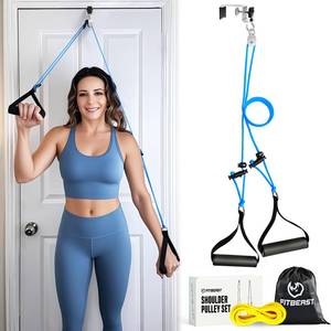 lot 19125 image: FitBeast Shoulder Pulley for Physical Therapy - Over the Door Pulley for Shoulder Rehab, Shoulder Pulley for Rotator Cuff Recovery and Frozen Shoulder - Durable Nylon Rope and Foam Handles (Blue) - Retail $13