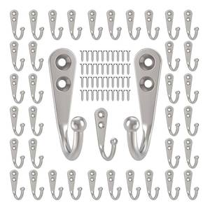 lot 19141 image: POZEAN 40 Pack Wall Hooks - Silver Coat and Towel Hooks with 80 Screws, for Hanging Coats, Scarves, Bags, Towels, Keys, Caps, Cups, Hats and More - Retail $14