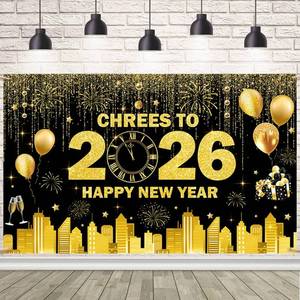 lot 19149 image: AIBIIN Gold Chrees to 2026 Happy New Year Backdrop New Year Banner 2026 Firework Champagne Nye Decorations Banner for Nye Party Supplies 70.8x43.3 inch - Retail $5