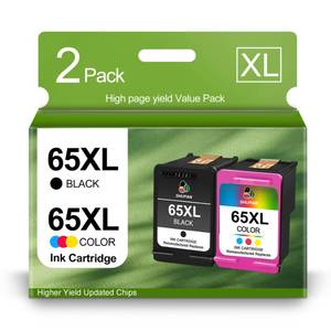 lot 19150 image: 65XL Ink Caetridge Black and Color Replacement for HP 65 65 XL Ink Combo Pack Work with HP Envy 5055 5052 5058 DeskJet 3755 2655 3752 3720 3722 3723 3758 2652 2622 2624 Printer (2 Packs) - Retail $24