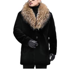 lot 19151 image: YJKIS Men Long Faux Fur Coat Fluffy Fur Collar Luxury Outerwear Winter Thicken Warm Overcoat Soft Jacket, Brown, 3X-Large - Retail $125
