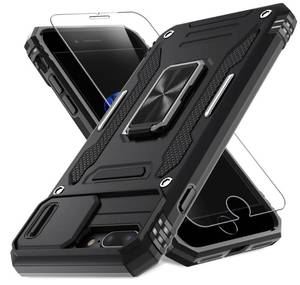lot 19154 image: DEERLAMN Case for iPhone 7 Plus8 Plus Case with Slide Camera CoverScreen Protector(1 Pack), Rotated Ring Kickstand Military Grade Shockproof Protective Cover-Black - Retail $10