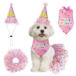 lot 19157 image: Dog Birthday Bandana with Hat and Dress Girl Set Puppy Birthday Party Supplies Cute Tutu Skirt Outfit for Small Medium Large Dogs Decorations - Retail $9