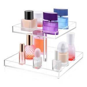 lot 19158 image: 2-Tier Counter Top Perfume Organizer, Perfume Holder Organizer Acrylic Makeup Jewelry Display Stand Versatile Acrylic Cosmetic Storage Clear Cupcake Stand Holder for Women Bathroom Bedroom Decor - Retail $13