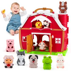 lot 19161 image: EnAuRoL Big Red Barn Toys for 3 Years Old Boys Girls, Educational Montessori Toys with 10 Farm Animal Finger Puppets Christmas Birthday Gift for Toddler Baby Boys Girls 3-5 Years - Retail $25