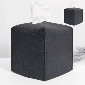lot 19163 image: HOMOTEK 2 Pack Tissue Box Cover, Square PU Leather Tissue Holder, Decorative Facial Tissue Cube Paper Organizer Dispenser for Bathroom, Night Stands, Desk, Car 5X5X5 - Matte Black, Pebble Grain - Retail $9
