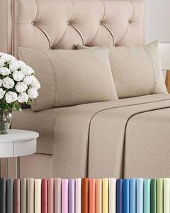 lot 19165 image: Queen Size 4 Piece Sheet Set - Comfy Breathable & Cooling Bed Sheets Set - Hotel Luxury Bedding for Women, Men, Kids, Teens, Boys & Girls - Deep Pockets, Soft & Wrinkle Free - Beige (Heathered Sheets) - Retail $33