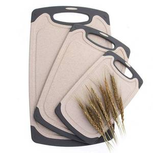 lot 19166 image: FLYINGSEA Cutting Boards For Kitchen, Anti-Skid Eco-Wheat Straw Cutting Board Set (3 Pcs), Dishwasher Safe (light brown) - Retail $22