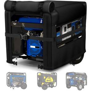 lot 19167 image: BOANEN Generator Cover, 900D Heavy Duty Waterproof Fabric. 30L�30W�27H Inch Generator Covers While Running, with Windproof Strap Buckles. Fits most 5000-13000 watt Generators, Black. - Retail $40