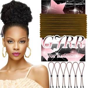lot 19169 image: 6pcs Brown Adjustable Hair Ties - Long, Extra Length Scrunchies for Thick Hair, Afro Puffs & Ponytails - One Handed Use - Retail $8