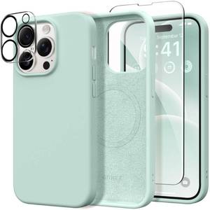 lot 19170 image: GONEZ for iPhone 14 Pro Case, Compatible with Magsafe, with Screen Protector  Camera Lens Protector, Soft Anti-Scratch Microfiber Lining, Shockproof Liquid Silicone Phone Cover, Mint Green - Retail $1