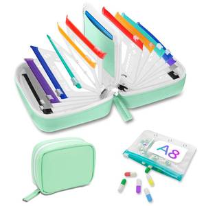 lot 19188 image: A8 Waterproof Pill Organizer Set, Twice-Daily Large Pill Organizer for Seven Days, Pill Storage with 14 Color-Coded Pouches, Reusable Travel Medicine Organizer - Retail $23