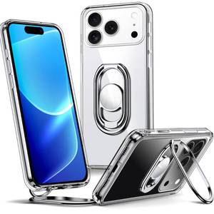 lot 19190 image: Shields Up for iPhone 17 Pro Max Case with Stand, Phone Case Clear with Double Ring Holder Adjustable & Foldable Shockproof Protective Cover for iPhone 17 Pro Max 6.9 inch - Clear - Retail $13