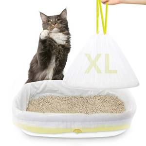 lot 19194 image: XUEPETT 24 PACK Jumbo Cat Litter Box Liners, Tear Resistant Heavy Duty Cat Litter Bags with Drawstring, Pre-Separated for Easy Access, Easy Cleanup - Retail $14