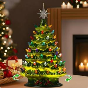 lot 19198 image: Rotating Ceramic Christmas Tree, Lighted up Christmas Tree with 64 Multicolor Lights & Star Topper, Pre-lit Hand-Painted Xmas Decor for Home Tabletop Kitchen, Xmas Gifts(Transparent)