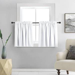 lot 19202 image: DONREN 24 by 24 Inches Long Small Tier Cabinet Curtains for Kitchen Thermal Insulated Half Long Pure White Short Drapes for Basement Bathroom Window Covering 1 Pair - Retail $16