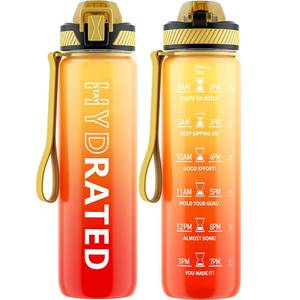 lot 19214 image: QLUR Water Bottle with Straw, 32oz Motivational Water Bottles with Time Marker to Drink, Tritan BPA Free, 1L Sports Water Bottle with Carry Strap LeakProof for Women Gym Fitness Outdoor (1 Pack) - Retail $17