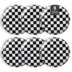 lot 19224 image: Euisail Ceramic Dinner Plates Set of 6-8 Inch Checkered Salad Plates, Microwave, Oven & Dishwasher Safe, Modern Minimalist Dessert Plates Geometric Black and White Plates for 6