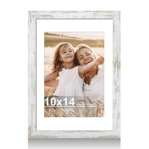 lot 19226 image: Hongkee 10x14 Picture Frame with Real Glass - 8x12 Wooden Frame with Mat, Horizontal and Vertical Display for Wall or Tabletop (Distressed White, 1 Pack) - Retail $17