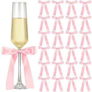 lot 19227 image: Jingmore 24 Pack Bows for Wine Glass Candle Holder 6.7 x 4 Inch Bow Candlestick Champagne Glass Ribbon Self Adhesive Tag Name Marker for Wedding Anniversary Party Gift Decor(Pink) - Retail $13