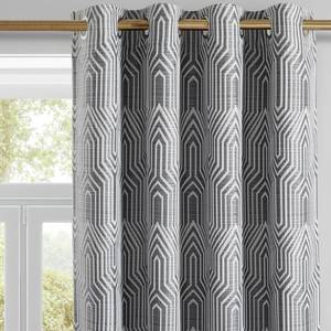 lot 19230 image: Dark Grey and Silvery 100% Blackout Curtains 84 Inch Length 2 Panels, Jacquard Thermal Insulated Noise Reducing Grommet Drapes for Bedroom Living Room, 2pcs, 52 W x 84 L - Retail $59