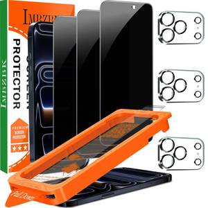 lot 19231 image: IMBZBK Auto-Dust Removal 2 Pack Privacy Screen Protector for iPhone 17 Pro Max 6.9 INCH Anti Spy Private Accessories, Case Friendly Film, Military Grade Tempered Glass 3 Camera Lens Protector - Retail $9