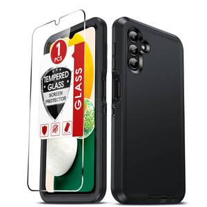 lot 19232 image: LeYi Compatible for Galaxy A13 5G Phone Case Tempered Glass Screen Protector, Heavy Duty 3 in 1 Rugged Cover, Military Grade Shockproof Cell Phone Android Funda para Galaxy A 13 5G, Black - Retail $10
